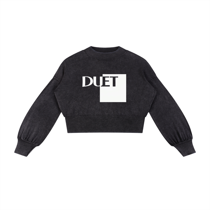 Mineral Wash Balloon Sleeve Cropped Sweater