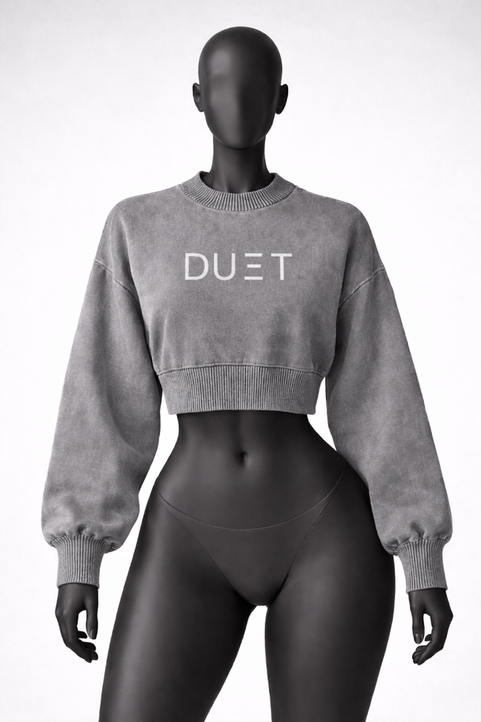 Mineral Wash Balloon Sleeve Cropped Sweater